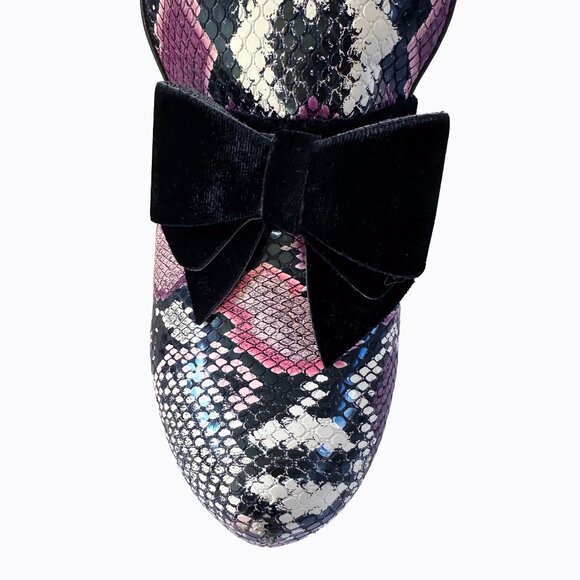 Lola Ramona Leather Snakeskin Pump Sz 10 Velvet Bow Purple Whimsigoth Y2K Pinup - Picture 8 of 10